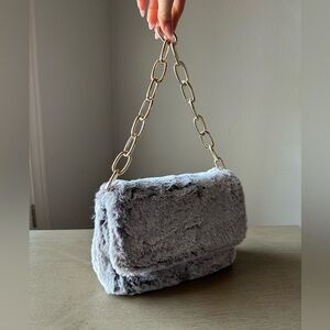 Soft grey faux fur shoulder bag